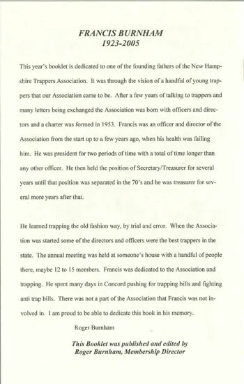  A dedication page to Francis Burnham in the 2005 NHTA rondy booklet. 